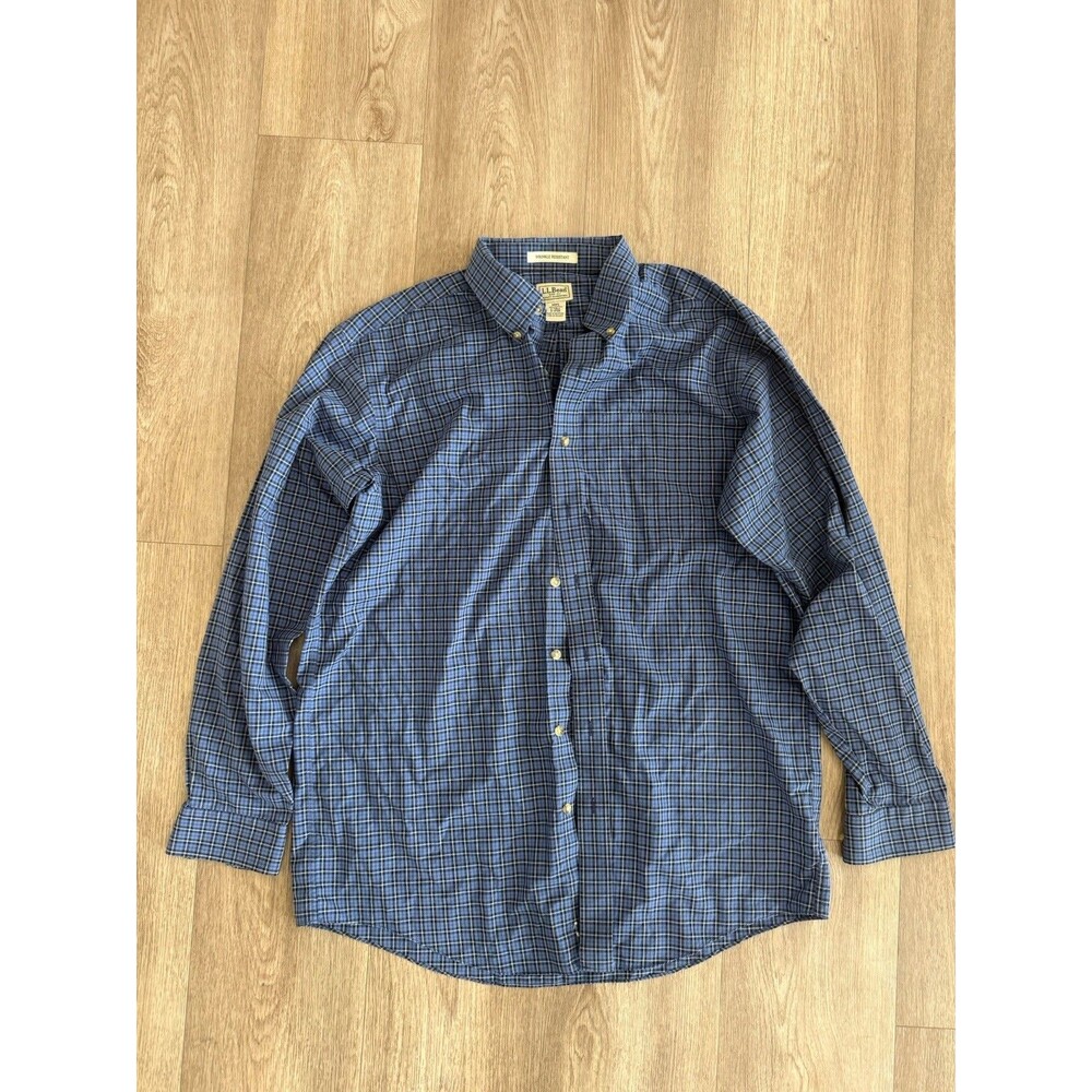 Men’s Large Tall LL bean Button Down Shirt Blue Cotton